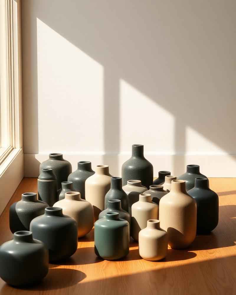 Cluster of dark green and beige capsule vessels